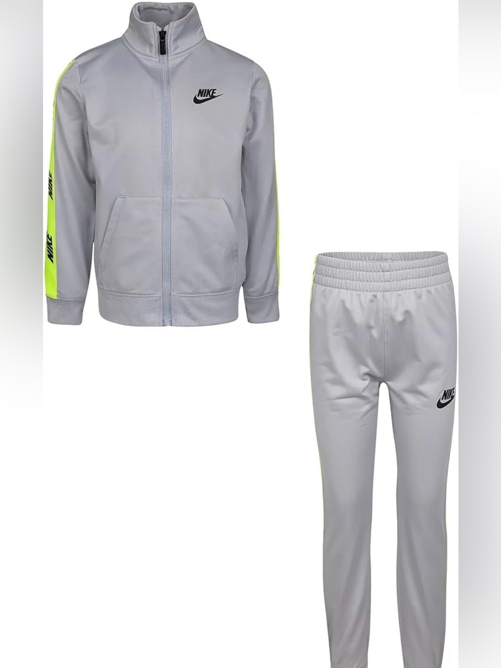 NEW Nike 2 PC Dri-Fit Tracksuit Jacket Pants Set Logo Grey/Volt 88G796-G6U sz 7